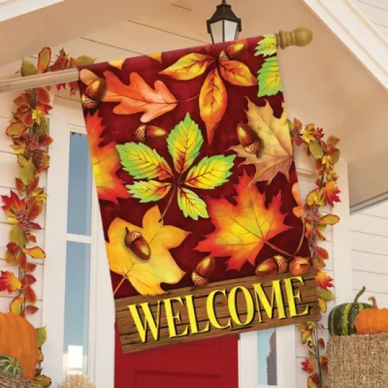 Colorful Fall Foliage House Flag Welcome Autumn Leaves 28" x 40" Briarwood Lane image {2}
