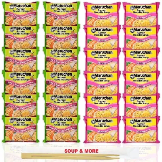 Maruchan Ramen Instant Noodle Soup Variety, 2 Flavors - 12 Packs Lime Chili Shrimp & 12 Packs Chili image {4}