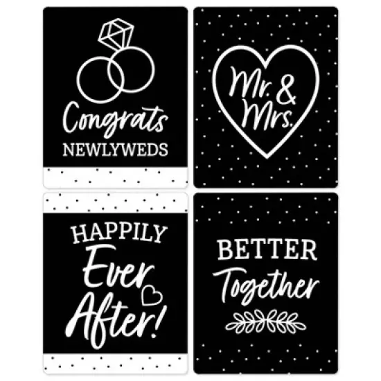 Big Dot of Happiness Mr. and Mrs. - Black and White Wedding or Bridal Shower Decorations for Women and Men - Wine Bottle Label Stickers - Set of 4 image {6}