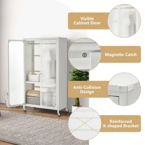Costway Storage Wardrobe Cabinet Mobile Armoire Closet with Hanging Rod & Adjustable Shelf image {9}