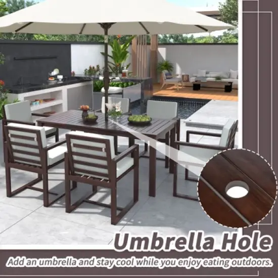 FIONECA Patio Dining Set with Table & Chairs, Removable Cushions, Dark Brown Outdoor Furniture for Backyard, Garden & Patio image {3}