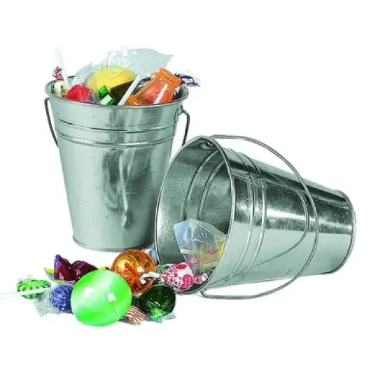 Fun Express Metal Large Galvanized Pails-5" x 4.5" Silver  Pack of 12  Buckets, 4 1/2" diam. x 5" image {5}