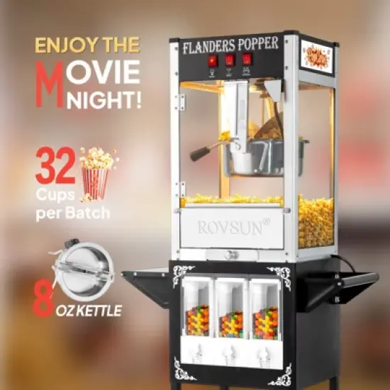 ROVSUN Popcorn Machine with Cart, Wheels & 8 Oz Kettle Makes Up to 32 Cups, Popcorn Maker w/ Candy Dispensers for Commercial Home Movie Theater image {9}