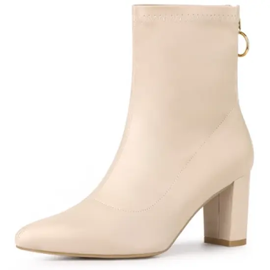 Allegra K Women's Pointy Toe Back Zip Block Heel Ankle Boots image {10}