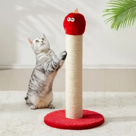 Heynemo 20" Cat Scratching Post, Sisal Cat Scratcher with Interactive Hanging Toy, Monster Scratch Pole for Indoor Cats, Cute Cat Scratch Post image {9}