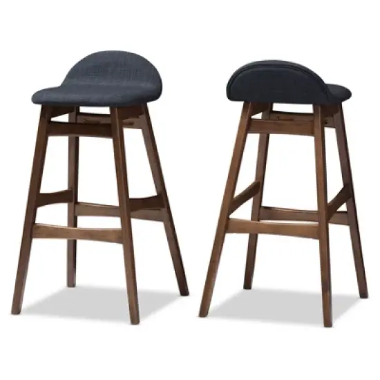 2pc 30" Fabric Upholstered Wood Finishing Barstool Dark Blue - Baxton Studio image {1}