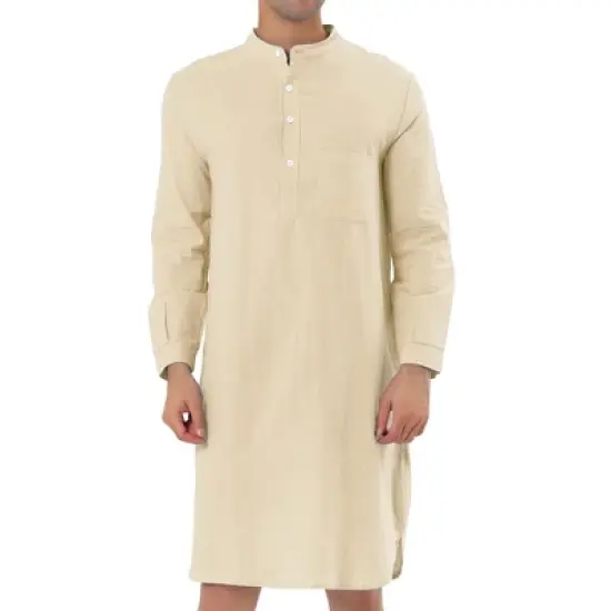 Lars Amadeus Men's Nightshirt Sleep Shirt Banded Collar Henley Shirt Pajamas Nightgown image {8}