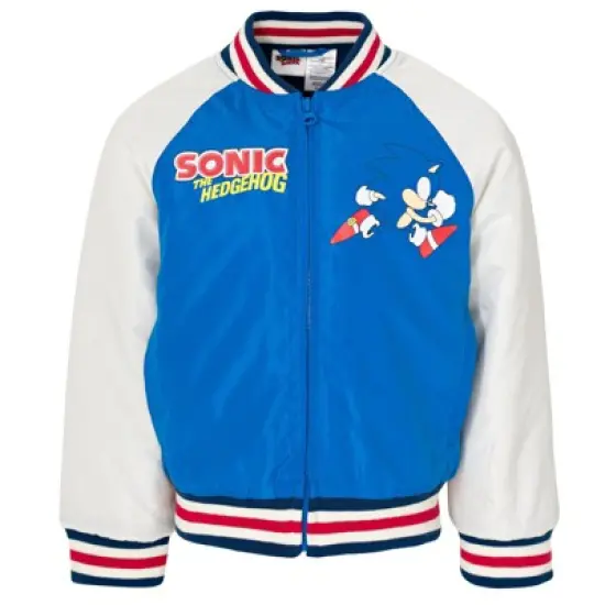 SEGA Sonic the Hedgehog French Terry Zip Up Varsity Bomber Jacket Satin Lining Little Kid to Big Kid image {5}
