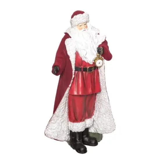 Transpac 12.75 in Multicolor Fuzzy Santa Figurine with Watch Christmas Decorative Object Polyresin image {1}