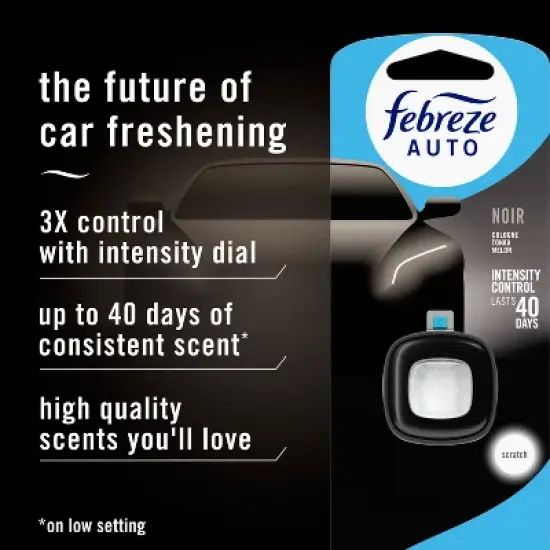 Febreze 2ct Car Auto Noirs: Phthalate-Free Car Freshener, Adjustable Scent, Vent Clips, Disposable, Oil-Based image {2}
