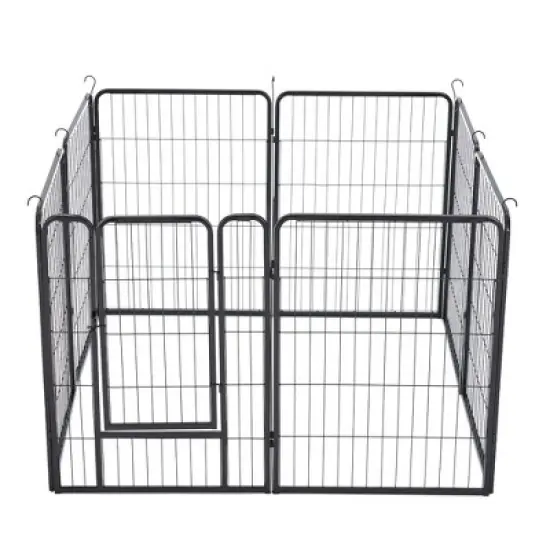 JOMEED Indoor and Outdoor Metal 8-Panel, 32" High Collapsible Dog Pet Playpen Kennel with Integrated Lockable Entry and Exit Door, Black image {3}