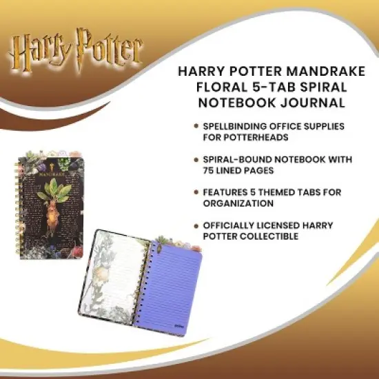Silver Buffalo Harry Potter Mandrake Floral 5-Tab Spiral Notebook Journal image {6}