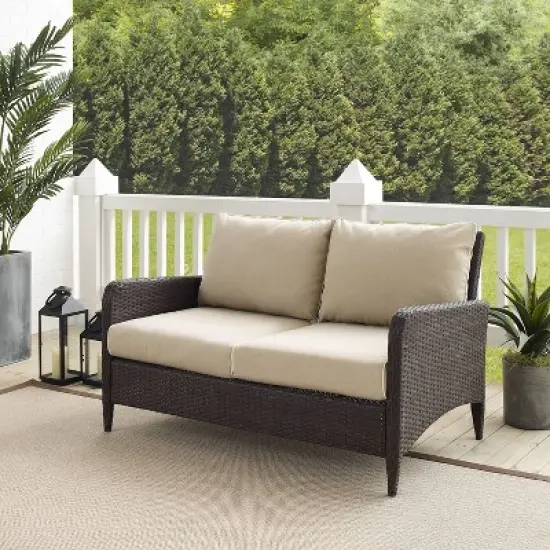 Kiawah Outdoor Wicker Loveseat Beige - Crosley image {4}