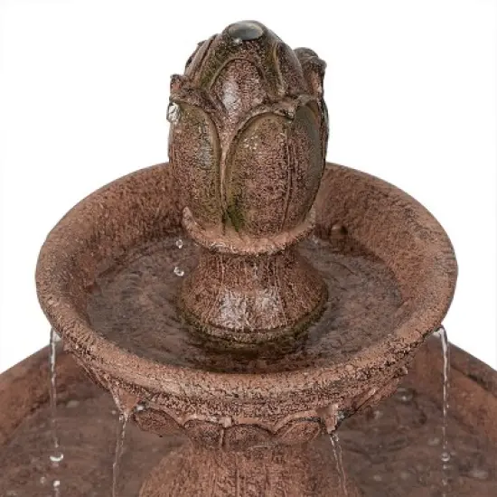 Alpine Corporation 43" Cement Solar Brown Tiered Tulip Tabletop Fountain image {4}