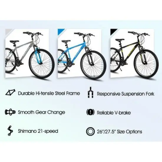 BAMCBASE Agave Mountain Bike, Mens Womens MTB with 21 Speeds, High-Tensile Steel Frame, V Brake, Hardtail Bicycle for Adults image {2}