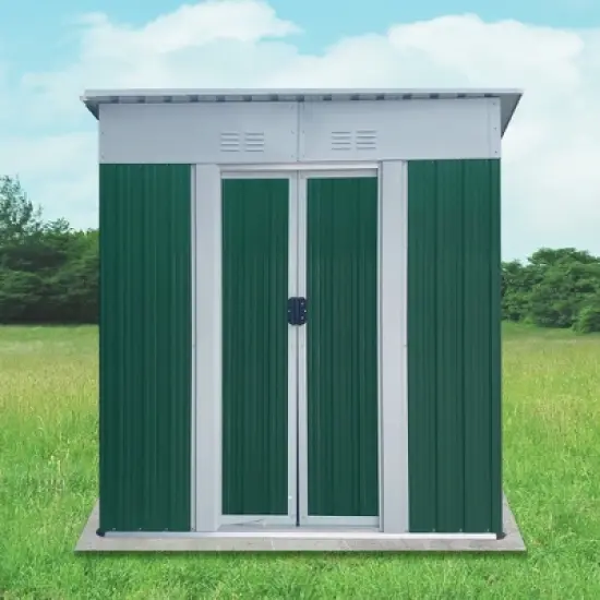 MOEPISY 5X3 Feet Small Mini Outdoor Storage Sheds Pent Roof Green With Aluminum Alloy Frame And Sliding Door image {6}