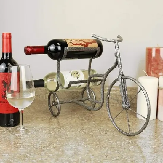 LIVEVIE Classic Vintage Bike Delivery Style Wine Rack Freestanding Wine Holder for 3 Bottles - Countertop Tabletop Wine Organizer image {4}