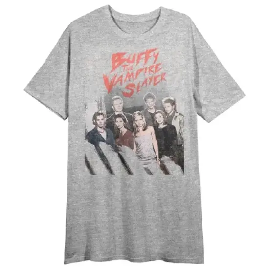 Buffy the Vampire Slayer Cast and Logo Women's Heather Gray Short Sleeve Crew Neck Sleep Shirt image {2}