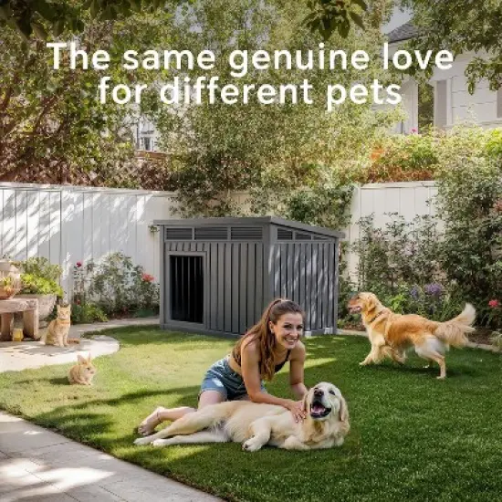 SEVOBAL Pet Crates and Houses All-Weather Dog House with Removable Floor, Indoor  Outdoor Use, Medium to Large Dogs, Gray, 32.2"*25.12"*24.13" image {3}