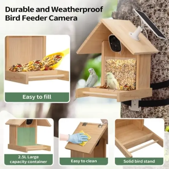 Sandinrayli Smart Bird Feeder with Camera, 1080P HD AI Identify Bird Watching Camera image {4}