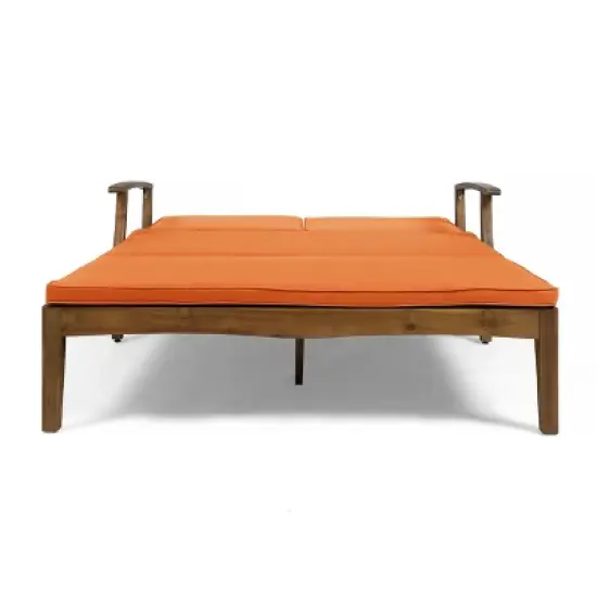 GDFStudio Abena Outdoor Acacia Wood Double Adjustable Chaise Lounge with Cushions image {14}