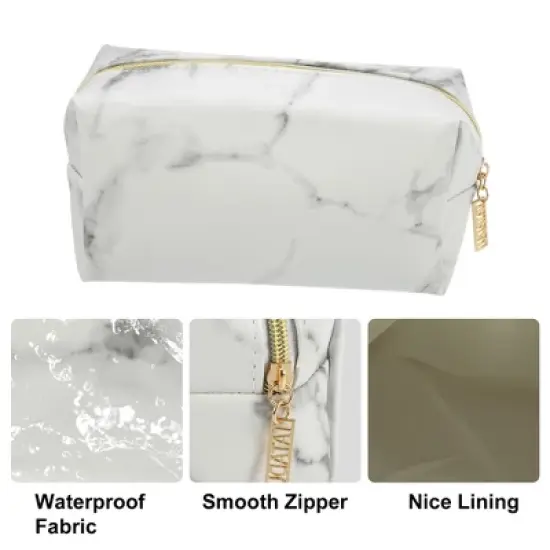 Unique Bargains Makeup Bag Cosmetic Travel Bag Make Up Brush Organizer Bag Marble Makeup Storage Toiletry Bag for Women 7"x3"x4" 1 Pcs image {2}