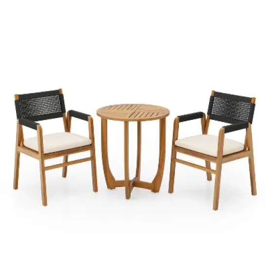 Christopher Knight Home Joueyf  3 Pieces Rustic Patio Acacia Bistro Set image {11}