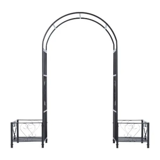 Outsunny Metal Garden Arbor with Planter Boxes Various Climbing Plant Wedding Arch Bridal Party Decoration image {6}