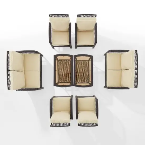 Tribeca 8pc Outdoor Wicker Conversation Set - Sand/Brown - Crosley image {9}