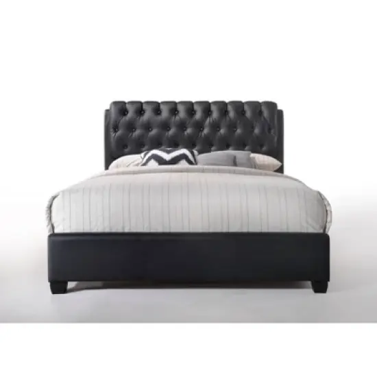 Queen Ireland II Bed Black Faux Leather - Acme Furniture image {1}
