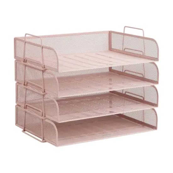 Mind Reader Stackable Paper Tray Metal Mesh Pink image {6}
