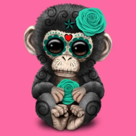 Women's Design By Humans Blue Day of the Dead Sugar Skull Baby Chimp By jeffbartels Racerback Tank Top image {1}