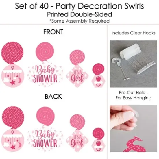 Big Dot of Happiness It's a Girl - Pink Baby Shower Hanging Decor - Party Decoration Swirls - Set of 40 image {4}