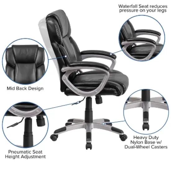 Flash Furniture Mid-Back LeatherSoftSoft Executive Swivel Office Chair with Padded Arms image {2}