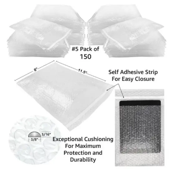 UOFFICE Pack of 350 Clear Bubble Out Bags 8" x 11.5" Self-Sealing Envelopes image {9}