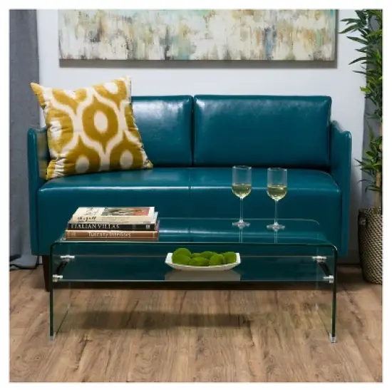 Ramona Glass Rectangle Coffee Table w/ Shelf Clear - Christopher Knight Home image {1}