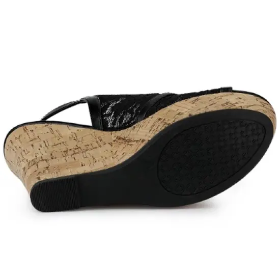 Allegra K Women's Open Toe Platform Heel Lace Wedges Sandals image {4}