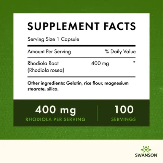 Swanson Full Spectrum Rhodiola Rosea Root, Supports Healthy Energy & Stress Levels, 400 mg (100 Capsules) image {3}
