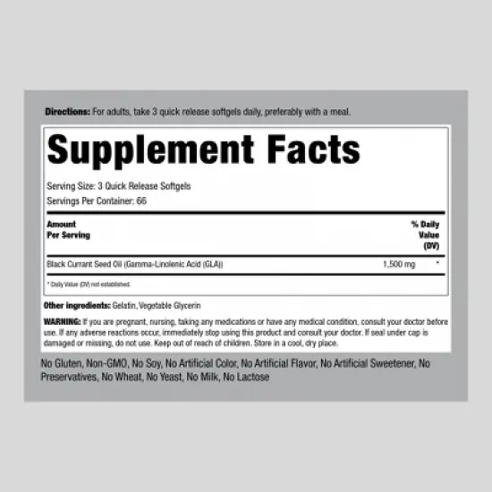 Piping Rock Black Currant Seed Oil Softgels 1500mg | 200 Count image {1}