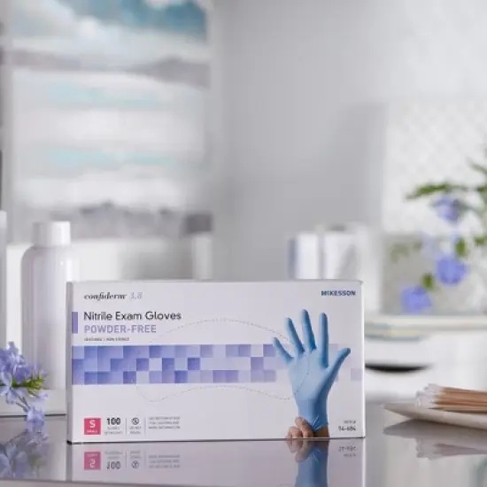 3.8 Confiderm McKesson Nitrile Exam Glove Blue Textured Fingertips image {5}