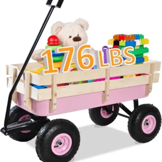 RISOKEYS Kids Wagon,with Removable Wooden Side Panels - Pet Wagon,Foldable Design,176lbs Capacity for Toys,Snacks and Outdoor Adventures image {9}