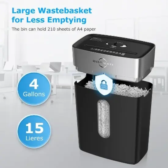 BONSEN 10-Sheet Cross-Cut Shredder for Home Office, P-4 high security, quiet, credit card shredder, jam-proof system, 4-gallon bin image {3}