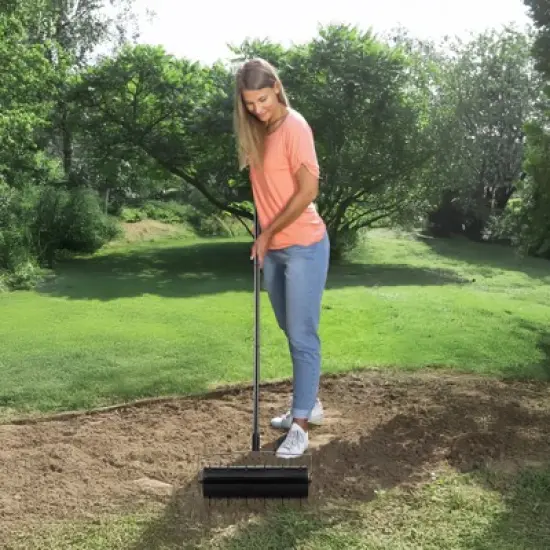 VEVOR Rolling Lawn Aerator, 21-inch Heavy-Duty Manual Rolling Aerator Lawn with Detachable Handle and 33 Iron Spikes, Black image {1}