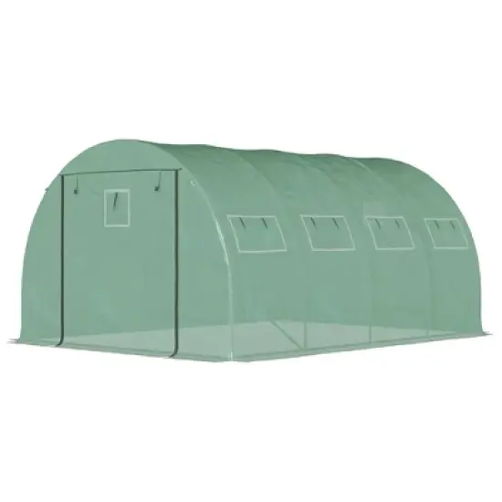 Outsunny Walk-in Tunnel Greenhouse with 2 Zippered Mesh Doors Upgraded Hot House, Green, 13' x 10' x 6.5' image {3}