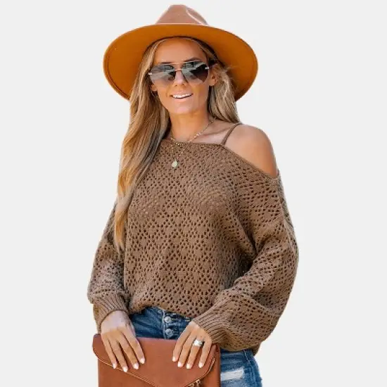 Women's Cutout Crochet One Shoulder Sweater - Cupshe image {6}