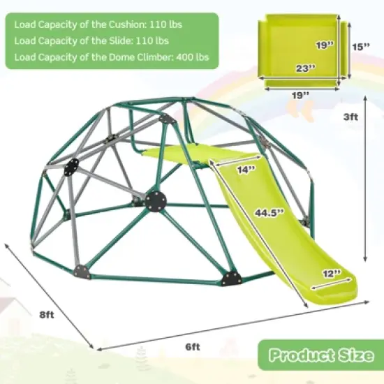 Infans 8FT Climbing Dome w/ Slide Outdoor Kids Jungle Gym Dome Climber Green & Gray image {7}
