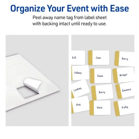 Avery&reg; Name Tags, 2-1/3" x 3-3/8", Dipped Gold Edge, Matte White, 80ct image {5}