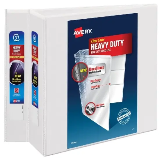 Avery Heavy-Duty View 3 Ring Binders, 3 Inch One Touch Slant Rings, 2 White Binders (46045) image {9}