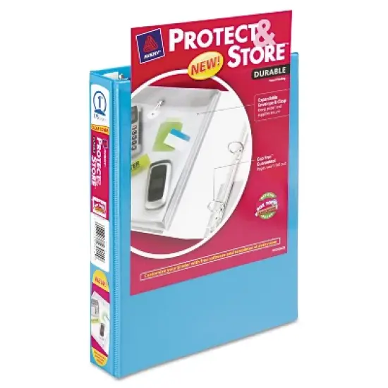 Avery Mini Protect & Store View Binder w/Round Rings 8 1/2 x 5 1/2 1" Cap Blue 23014 image {2}