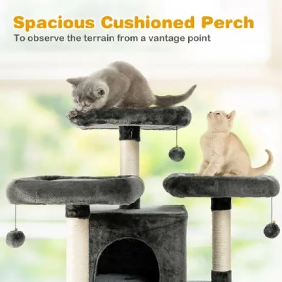 Costway 67'' Multi-Level Cat Tree w/ Cozy Perches Kittens Play House Dark Grey/Light Grey image {4}